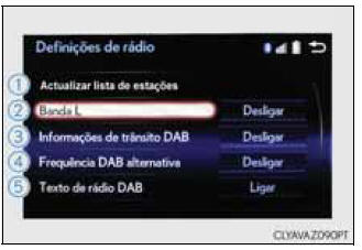 Alterar as configurações DAB (Sistema de Transmissão Áudio Digital)