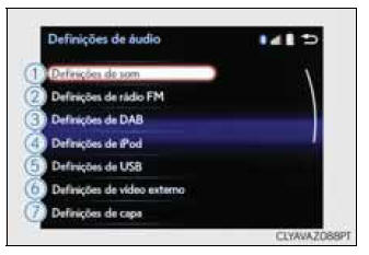 Ecrã para configurações áudio