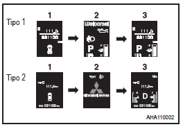 Tela de informações (quando o interruptor de ignição é girado de desligado para ligado)